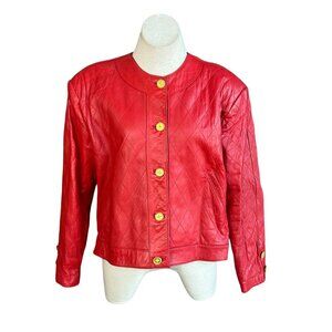 Siena Studio for Audrey Jones Vintage Red Quilted Leather Cropped Jacket Size 2X